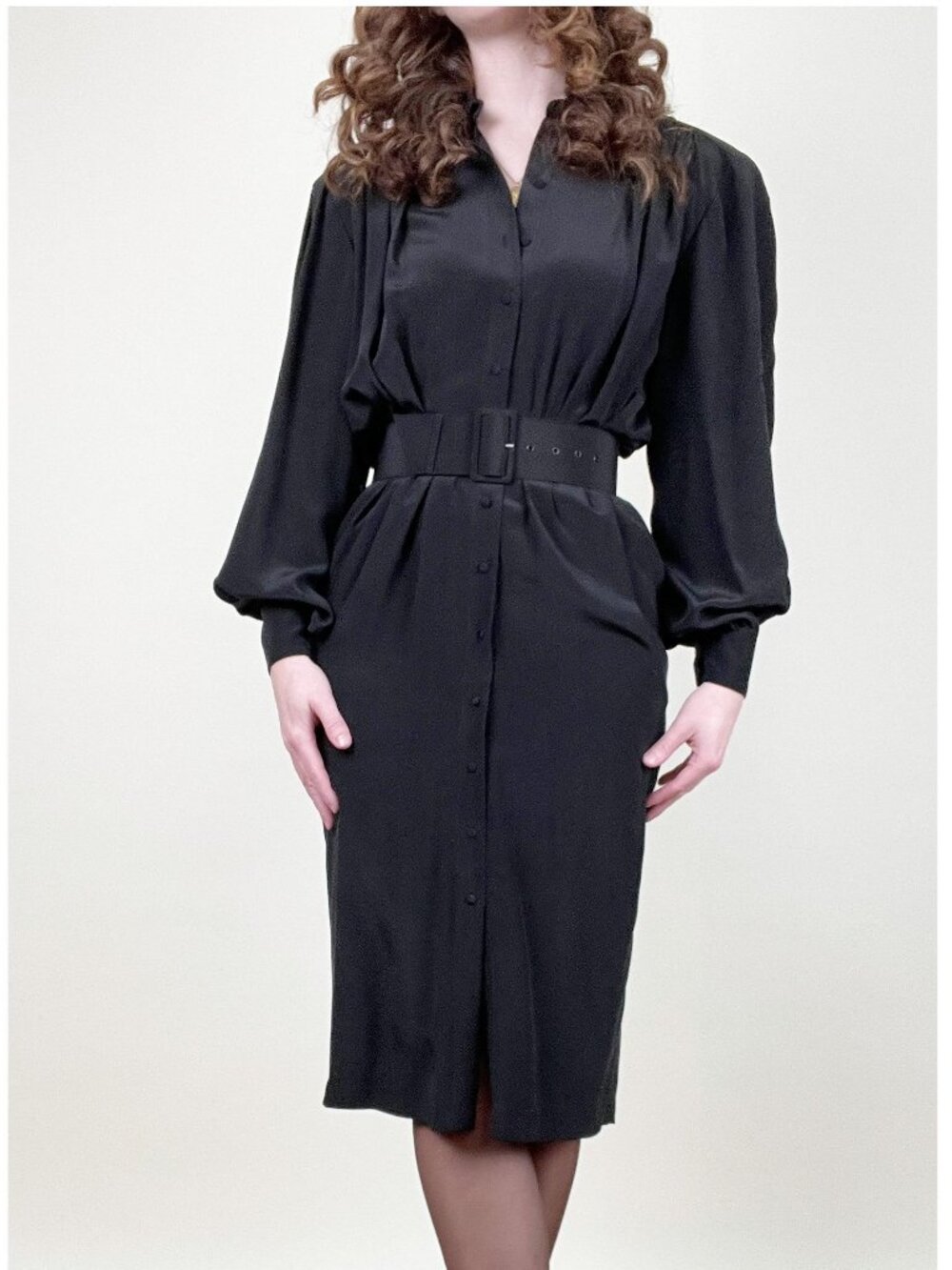 Vintage 100% Silk Midi Dress Draped Pleated Whimsigoth Witchy Dark Academia 80s
